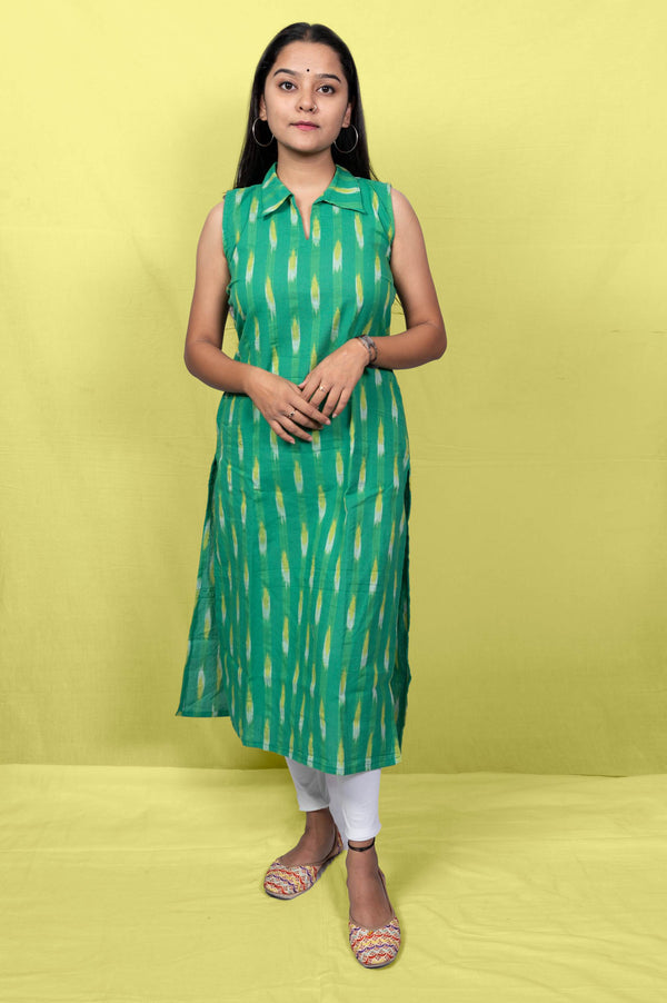 Green ikat cotton kurta