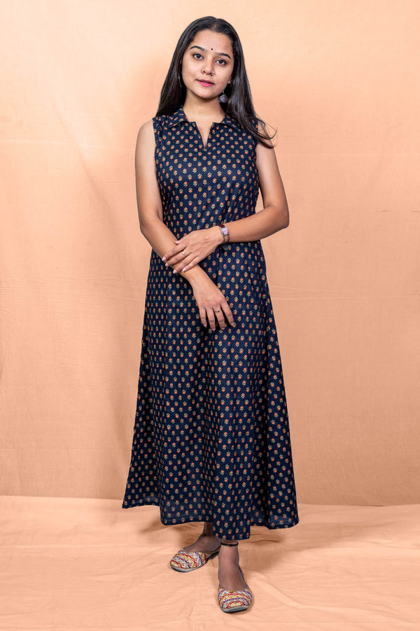 Navy blue rayon fabric dress